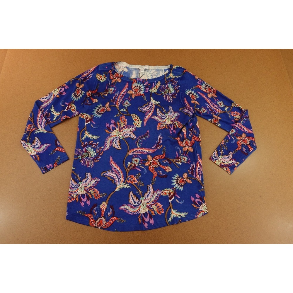 Chicos Womens US Size Small Cobalt Floral Long Sleeve Pullover Sweater NWT